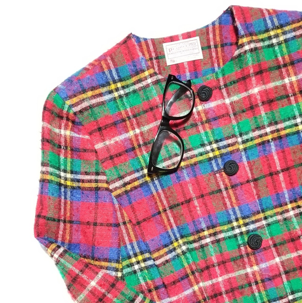 Vtg Pendleton Christmas Plaid Buttoned Blazer - image 3